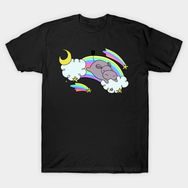 Rainbow Cloud Shooting Star Hippo T-Shirt by saradaboru